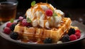 Freshness and sweetness on a plate, Belgian waffle with berry generated by AI Royalty Free Stock Photo
