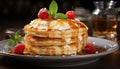 Freshness and sweetness on a plate gourmet pancakes with berries generated by AI Royalty Free Stock Photo