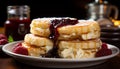 Freshness and sweetness on a plate homemade berry pancake stack generated by AI Royalty Free Stock Photo