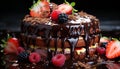 Freshness and sweetness on a plate, homemade chocolate cake temptation generated by AI