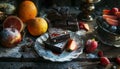 Freshness and sweetness on a rustic table food, chocolate, dessert, fruit Royalty Free Stock Photo