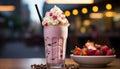 Freshness on table strawberry milkshake, sweet chocolate, gourmet refreshment generated by AI