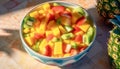 Freshness and vibrancy in a multi colored fruit salad generated by AI Royalty Free Stock Photo