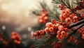 Freshness of winter evergreen tree, snow, frost, holly, ice generated by AI Royalty Free Stock Photo