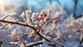 Freshness of winter snow covered tree branch in close up generated by AI Royalty Free Stock Photo