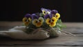 Freshness of yellow flowers on a wooden table, a nature gift generated by AI