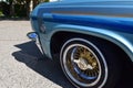 Blue custom colored 1965 Chevy Impala Convertible at car show in Ca 2021 Royalty Free Stock Photo
