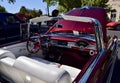 Closeup of a Classic 1956 Bel Air Burgundy Cherry Colored Chevy Car with White Interior