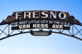 Fresno welcome sign over Van Ness Avenue in Fresno, California Royalty Free Stock Photo