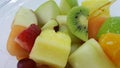 Fress fruit salad on white table