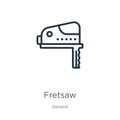 Fretsaw icon. Thin linear fretsaw outline icon isolated on white background from general collection. Line vector fretsaw sign,