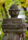 Fretwork on column in red bricks Garden with tall poplar trees terracotta brick pillar Royalty Free Stock Photo