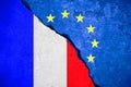 Frexit blue european union EU flag on broken wall and half france flag,exit concept Royalty Free Stock Photo