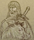 Frey Norse god sword boar Royalty Free Stock Photo