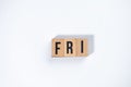 ` FRI ` text made of wooden cube on  White background Royalty Free Stock Photo