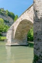 Fribourg, FR / Switzerland - 30 May 2019: view of the historic Pont de Milieu in Fribourg with the Chapel de la Lorette in the