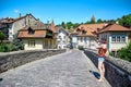 Street view of OLD Town Fribourg, Switzerland Royalty Free Stock Photo