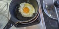 Frid egg fried in the pot prepare for breakfast. Royalty Free Stock Photo