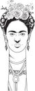 Frida Kahlo cartoon style portrait, vector