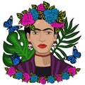 Frida Kahlo mexican style vector portrait. Editorial License