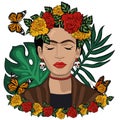 Frida Kahlo mexican style vector portrait. Editorial License