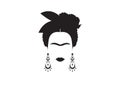 Frida Kahlo minimalist portrait with earrings and flowers Royalty Free Stock Photo