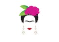 Frida Kahlo minimalist portrait with earrings and flowers Royalty Free Stock Photo