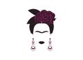 Frida Kahlo minimalist portrait with earrings and flowers Royalty Free Stock Photo