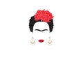 Frida Kahlo minimalist portrait with earrings and flowers Royalty Free Stock Photo