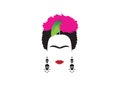 Frida Kahlo minimalist portrait with earrings, flowers and skulls