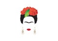 Frida Kahlo minimalist portrait with earrings, roses and skulls Royalty Free Stock Photo