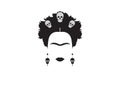 Frida Kahlo minimalist portrait with earrings skulls and flowers