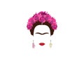 Frida Kahlo minimalist portrait with earrings skulls and flowers