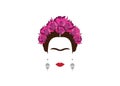 Frida Kahlo minimalist portrait with earrings skulls and flowers