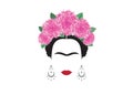 Frida Kahlo vector portrait , beautiful Mexican or Spanish woman with a traditional hairstyle, vector Royalty Free Stock Photo