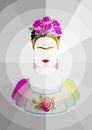 Frida Kahlo vector portrait , beautiful mexican woman with a traditional hairstyle. Mexican crafts earrings with hands and crown