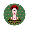 Frida Kahlo vector portrait , young beautiful mexican woman with a traditional hairstyle, Mexican crafts jewelry and dress