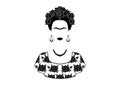 Frida Kahlo vector portrait , young beautiful mexican woman with a traditional hairstyle. Mexican crafts earrings and flowers Royalty Free Stock Photo