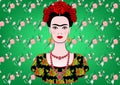 Frida Kahlo vector portrait, graphic interpretation, with Mexican ethnic jewellery Royalty Free Stock Photo