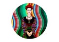 Frida Kahlo vector portrait , young beautiful mexican woman with a traditional hairstyle, Mexican crafts jewelry earrings