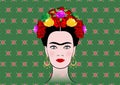 Frida Kahlo vector portrait , young beautiful mexican woman with a traditional hairstyle