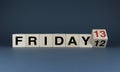 Cubes form the words friday 13. The concept of superstition, mysticism and fear