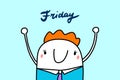 Friday hand drawn vector illustration with cute man happy