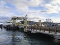 Friday Harbor, WA USA - circa November 2021: View of the Tillikum Washington State Ferry docking on San Juan Island, about to