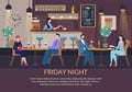 Friday Night Poster and Couples on Romantic Dinner