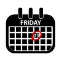 Friday 13th Calendar - Black Vektor Illustration - Isolated On White