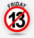 Friday 13th circle emblem with unfortunate number thirteen on gray gradient background with shadow Royalty Free Stock Photo
