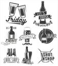 Friday is time to drink. Vector set of weekend party labels in vintage style. Badges, emblems and isolated logos