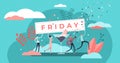 Friday vector illustration. Flat tiny last work week day persons concept.
