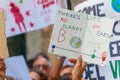 Fridays for future: students hands showing banners and boards: there is no planet B